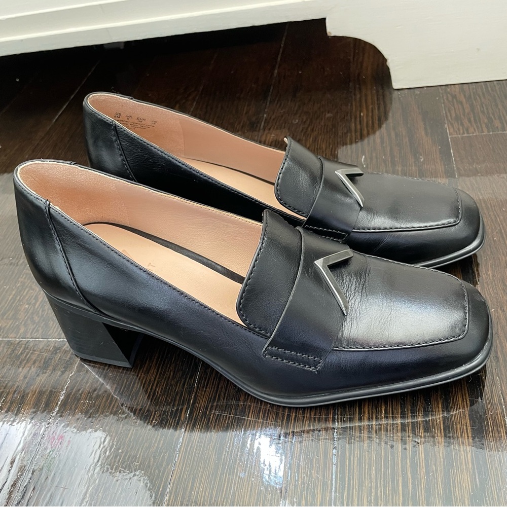 Black heeled loafers